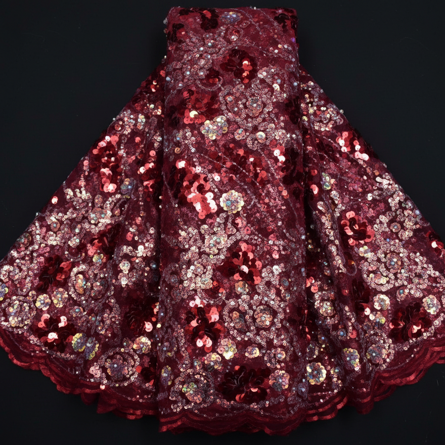 Tissu Dentelle Bordeaux
