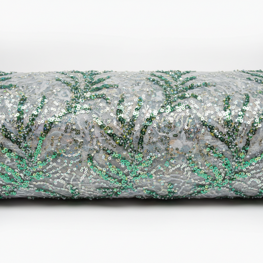 Tissu Dentelle Vert Argent