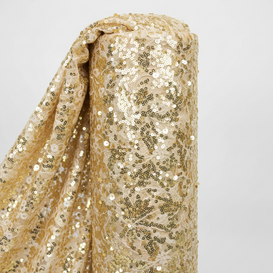 Tissu Dentelle Or Floral