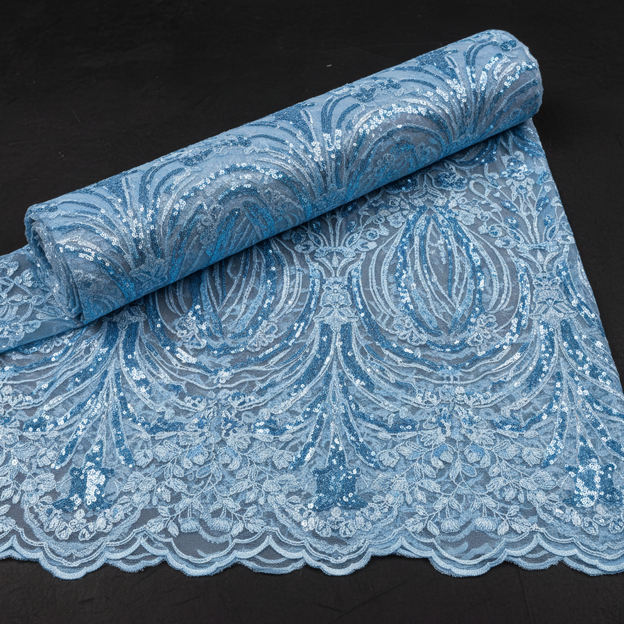 Tissu Dentelle Bleu Ciel