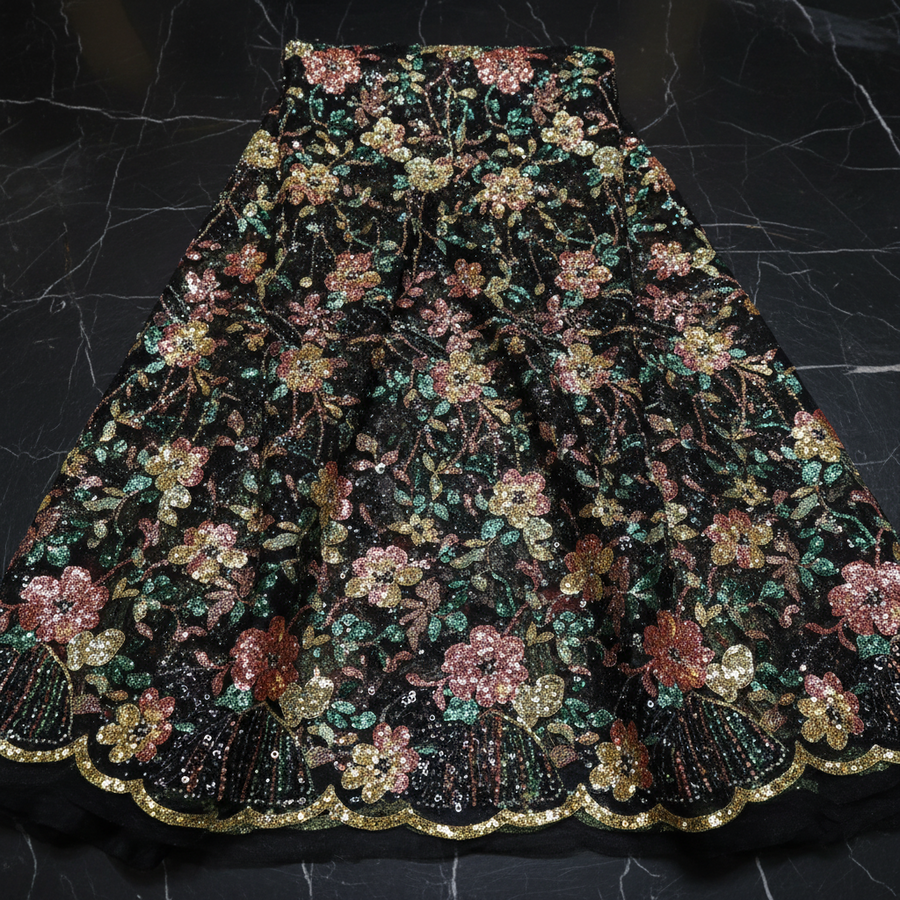 Tissu Dentelle Noir Fleuri